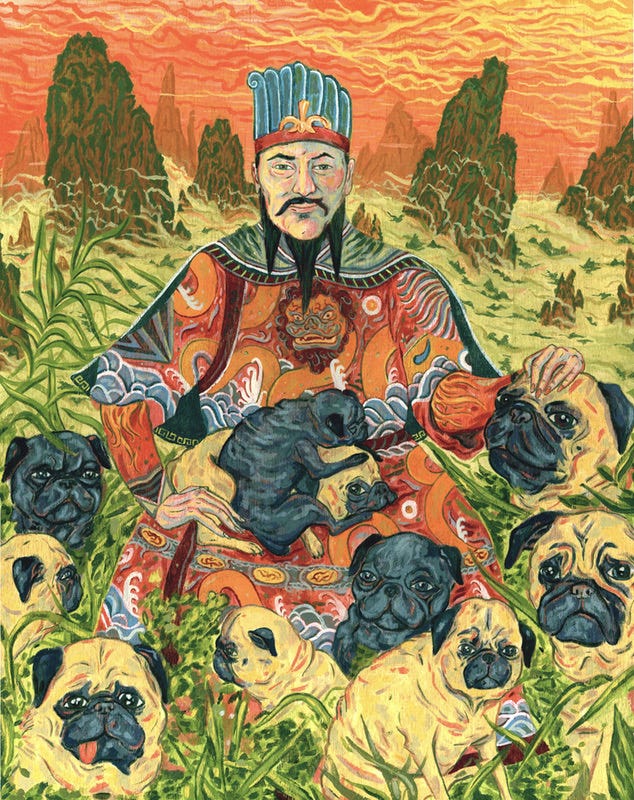 painting showing pug dog breed history & origins in ancient China