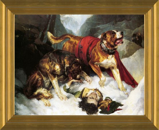 "Alpine Mastiffs Reanimating a Distressed Traveler" by Edwin Landseer, 1820 started booze barrel legend